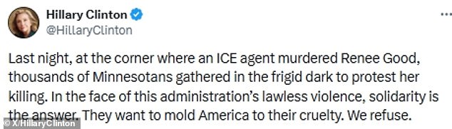 Hillary Clinton Condemns ICE Shooting in Minnesota, Calls Death a 'Murder' Amid Controversy