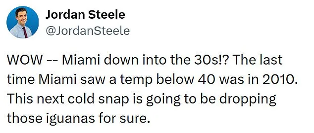 Storm Threatens East Coast with Rare Cold Snap, First Major Freeze in Miami in 15 Years