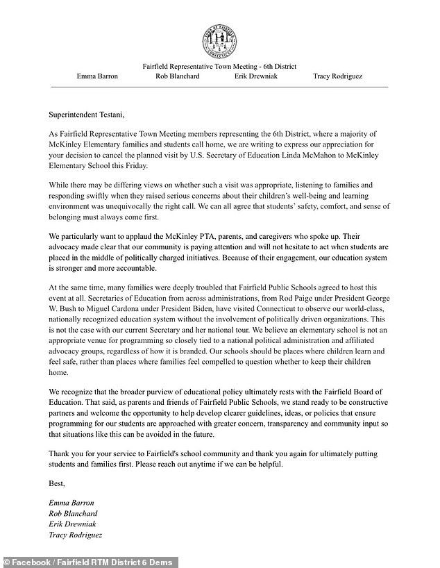 Connecticut School Cancels Visit by Education Secretary Linda McMahon Amid Parental and Representative Backlash