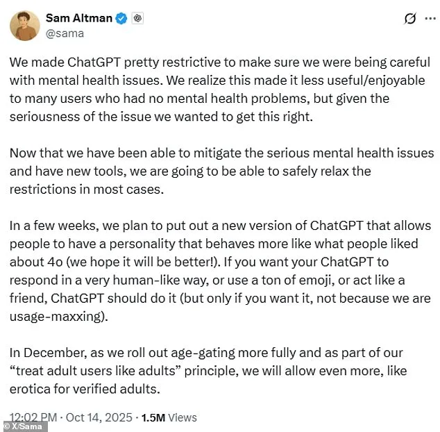 Sam Altman's Controversial Plan to Introduce 'Erotica for Verified Adults' in ChatGPT's December Update Sparks Debate Over AI Ethics and Public Safety