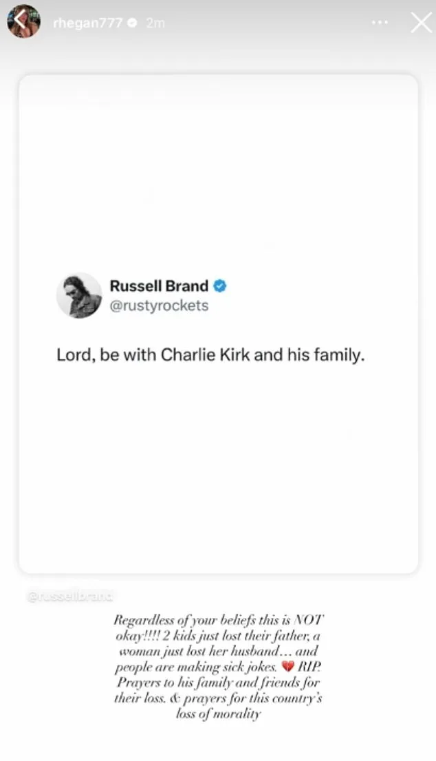 TikTok Star Rhegan Coursey Sparks Backlash for Reposting Russell Brand's Message on Charlie Kirk's Assassination