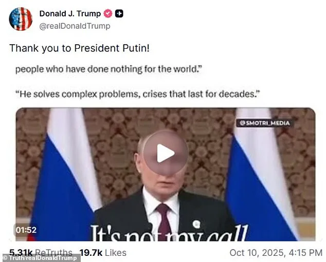 Trump Acknowledges Putin's Remarks on Nobel Peace Prize, Fueling International Controversy