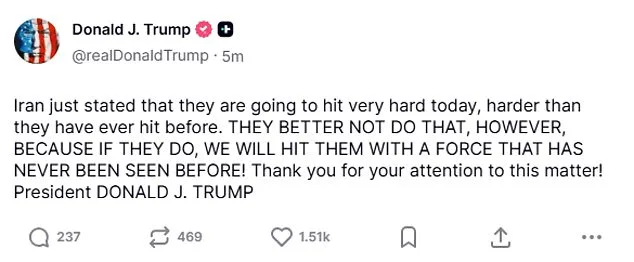 Trump Warns Iran of 'Unseen Force' as Tensions Escalate After US Bases Attacked in Major Middle East Offensive